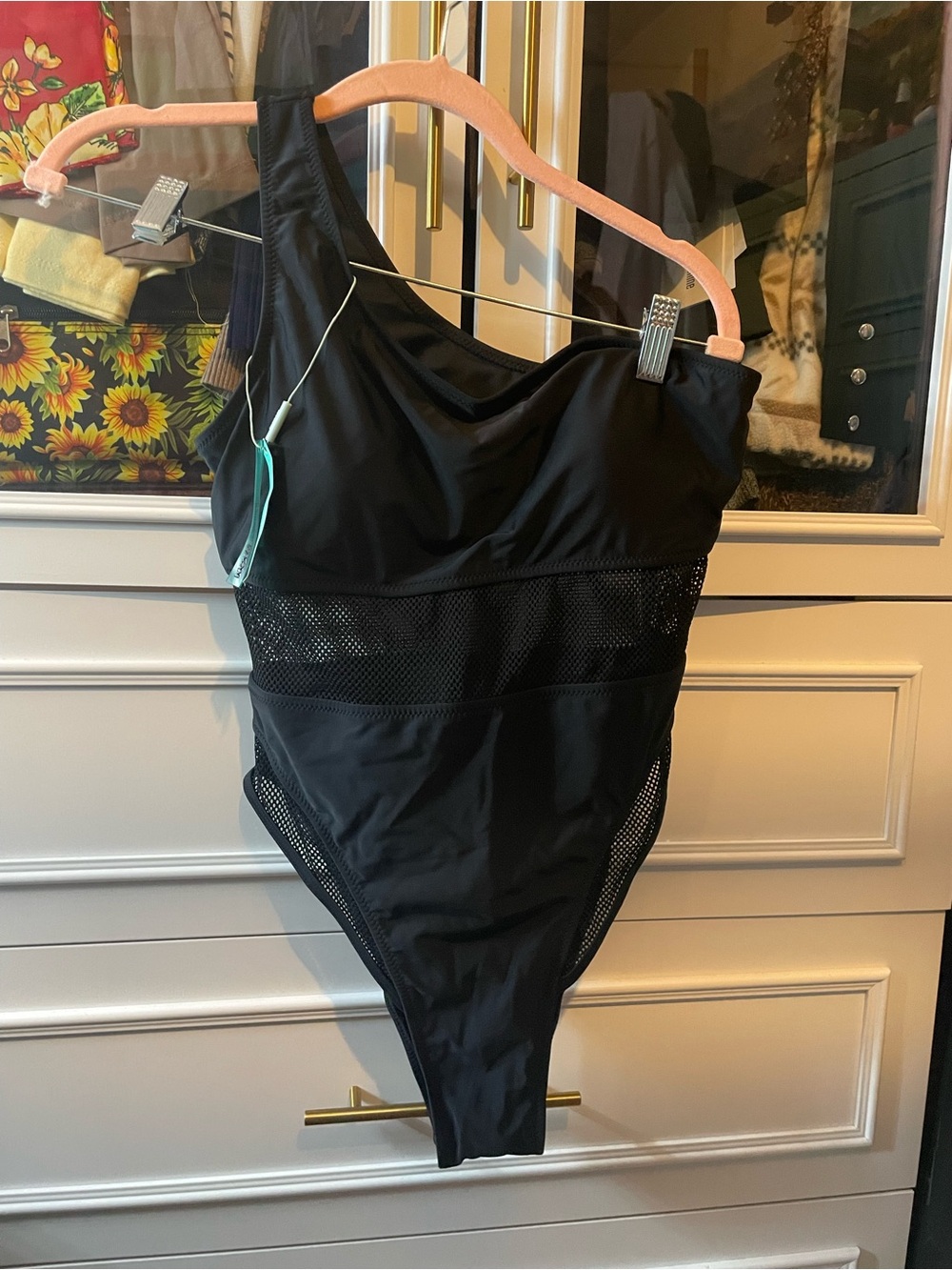 Fashion nova One-Shoulder Black Women’s Swim Suit with Mesh